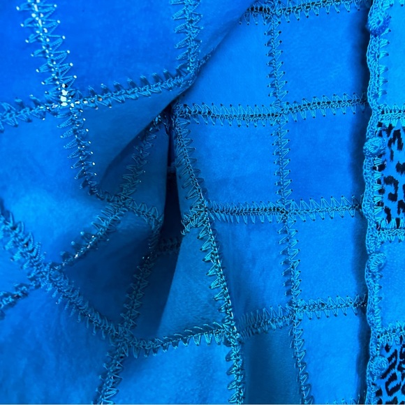 Vintage suede patchwork brocket jacket in blue 1X animal print size 1X - Picture 4 of 5
